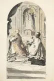 Saint Philippe Néri et saint Louis de Gonzague devant la Vierge de Lorette, projet de maître-autel by Pietro Antonio Novelli, Plume et encre noire, lavis gris et aquarelle, sold Sep 2023