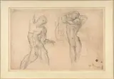 Etude d'écorché et académie d'homme soutenu par une figure by Henry Cros, Crayon noir et sanguine, sold Sep 2023