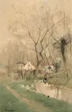 Paysage à Woluwe by Henri Stacquet, Aquarelle gouachée, sold Sep 2023