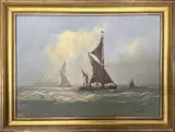 Untitled by Victor William Ellis, oil on canvas of Thames barges, sold Jul 2024