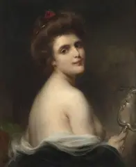 Portrait en buste de jeune femme au miroir by Henri Adrien Tanoux, Huile sur toile (Toile d'origine), sold Sep 2023