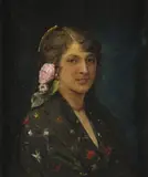 Portrait de jeune femme à la rose by Rafael Enríquez Villanueva, Huile sur toile (Toile d'origine), sold Sep 2023