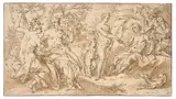 Le Jugement de Pâris by Hendrick de Clerck, Plume et encre noire, lavis brun sur traits de crayon noir, sold Nov 2023