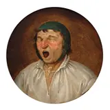Tête d'homme la bouche ouverte by Pieter Brueghel d. J., Huile sur panneau de chêne tondo, sold Nov 2023