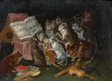 Concert de chats by Ferdinand van Kessel the Elder, Huile sur cuivre, sold Nov 2023