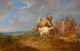 Combat de cavalerie by Adam Frans van der Meulen, Huile sur panneau de chêne, une planche, sold Nov 2023