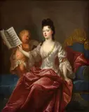 Portrait de Catherine de La Boissière, née Loison, tenant le manuscrit d'une sarabande composée par ses soins by François de Troy, Huile sur toile, sold Nov 2023
