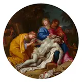 La déploration du Christ by Louis Licherie, Huile sur toile de forme ronde, marouflée sur une toile et un châssis de forme rectangulaire, sold Nov 2023