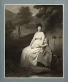 Portraits de Madame Tallien et de sa fille dans un parc by Louis-Léopold Boilly, Huile sur toile, en camaïeu de gris, sold Nov 2023