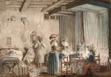La toilette des dames de compagnie by dit Lavreince Nicolas Lafrensen, Aquarelle gouachée sur trait de crayon noir, sold Nov 2023