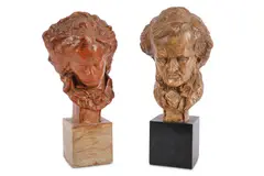Wagner and Beethoven, each mounted to marble plinth base and signed in the cast CIAN height 33cm (2) by Fernand Cian, sculpture, offered Oct 2019