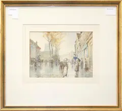 Rainy street scene, Guildford by Percy Robertson, sold Nov 2011