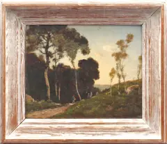 bears signature (lower right), oil on panel by Barbizon School, sold Nov 2011