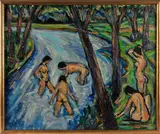 of women bathing by Maxim Bugzester, oil on board, sold Oct 2013
