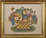 theorem of a basket of fruit by David Y. Ellinger, oil on velvet, sold Oct 2013