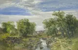 By The Stream by Josef Konečný, oil on canvas (unstretched), sold Sep 2024