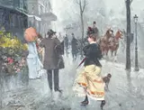 Untitled (Street Scene) by Juan de La Cruz Soler, oil on canvas (unstretched), sold Sep 2024