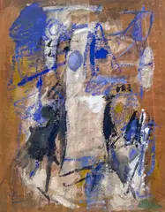 Untitled Painting (Composition in Blue and White) by Albert Bitran, 1963, gouache on paper, sold Sep 2024