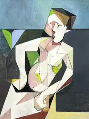 Woman with Rectangular Head, Profile by Leonard Alberts, c. 1970's, oil on canvas, sold Sep 2024