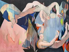 Underwater Bathers by Leonard Alberts, c. 1970's, oil on canvas, sold Sep 2024