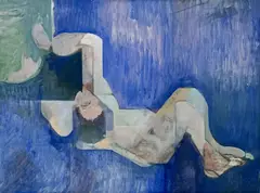 Diving Bather by Leonard Alberts, c. 1950's, oil on canvas, sold Sep 2024