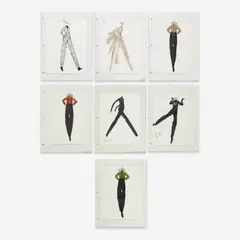 7 Illustrations for Geoffrey Beene by Joe Eula, 1990-95, ink and watercolor, sold Sep 2024