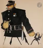 L'Arrestation by Paul Iribe, Encre de Chine, aquarelle et collage sur papier, sold Nov 2021