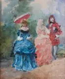 Trois élégants en costume XVIIIème siècle by Eugène Lami, Aquarelle sur traits de crayon noir, sold Mar 2016