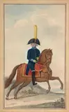 Un officier de cavalerie by Nicolas Hoffmann, Plume et encre grise, aquarelle et gouache, re rehauts d'or, sold Mar 2016