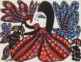 Femme aux oiseaux by Mahieddine Baya, Gouache, sold May 2016