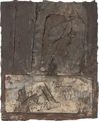 Ohne Titel by Karl Fred Dahmen, Mischtechnik und Collage auf Karton, auf graues Papier montiert, sold Mar 2024