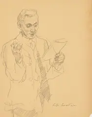 Rezitierender Mann. Wohl 1930/40er Jahre by Lotte Laserstein, Bleistift auf bräunlichem Papier, sold Nov 2025