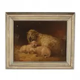 Ewe Resting with Lambs by Francis Wheaton, Oil on panel, sold Nov 2020