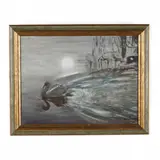 Swan in Moonlight by Alice B. Wakefield, Oil on canvas, sold Nov 2020
