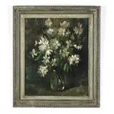 Still Life with Dogwood Blossoms by Rebecca Patman Chandler, Oil on board, sold Oct 2020