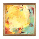 Abstract Expressionist Painting in Yellow and Cyan by Diane Patton, Oil and acrylic on canvas, sold Oct 2020