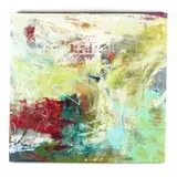 Abstract Expressionist Painting in Crimson and Greens by Diane Patton, Oil and acrylic on canvas, sold Oct 2020