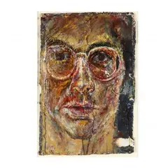 Self Portrait by Robert Spear Dunning, Mixed media with oil on paper, sold Oct 2020