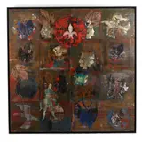 Large Abstract Painting in a Gridded Design by Robert Hanes, Oil and collage on board, sold Oct 2020