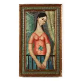 Painting of a Woman with Pinwheel by Jose Vidal Gumbau, Oil on canvas, sold Oct 2020