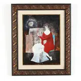 Woman at a Cafe by Luciano Spazzali, Mixed media on board, sold Oct 2020