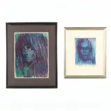 Two Portrait Drawings in Blue and Purple Palettes by Don Neiser, Chalk on paper, sold Oct 2020
