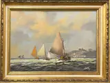 Untitled by A Vic Ellis, oil on board 'Racing yachts', sold Jul 2024