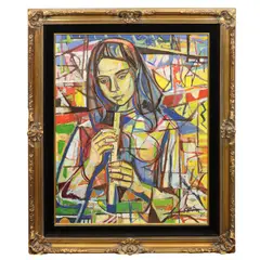 Girl with Flute by Irving Amen, 1975, oil on canvas, sold Jun 2026