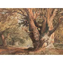 Deer in the Woods by Samuel Bough, 1865, watercolor, sold Jul 2026