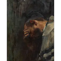 Untitled (Rabbi with Hand on Head) by Leopold Pilichowski, oil on canvas, sold Jul 2026