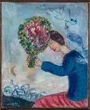 Jeune femme au bouquet de fleurs by Marc Chagall, 1928, Huile sur toile, sold Jun 2023