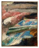 Etoffes bleues et roses by James Ensor, circa 1880, Huile sur toile, sold Jun 2023