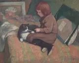 L'Enfant au chat by Georges d'Espagnat, 1898, Huile sur toile, sold Jun 2023