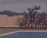 Nuit, bassin et lumières, 1904 by Charles Lacoste, Huile sur carton, sold Jun 2023